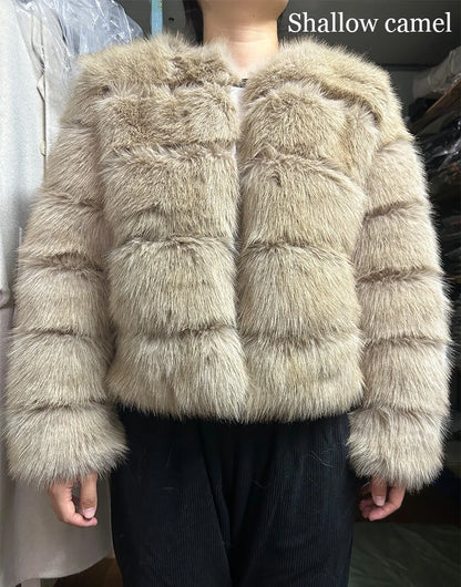 2024 Faux Raccoon Fur Coat Women Jacket Luxury Coat Women Winter Fluffy Jacket Thick Warm Furry Fur Outwear Faux Fur Coat