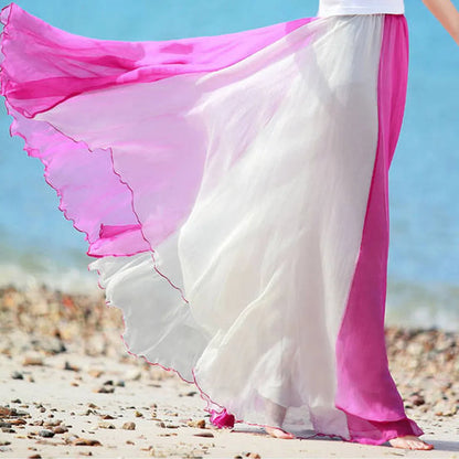 Summer Bohemian Skirt For Women Fashion Chiffon Color Matching A Bottomed Skirt Streetwear Falda Seaside Large Swing Skirts