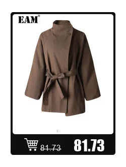 [EAM] Orange Big Size Casual Knitting Cardigan Sweater Lapel Long Sleeve Women New Fashion Tide Spring Autumn 2026 1DJ3315