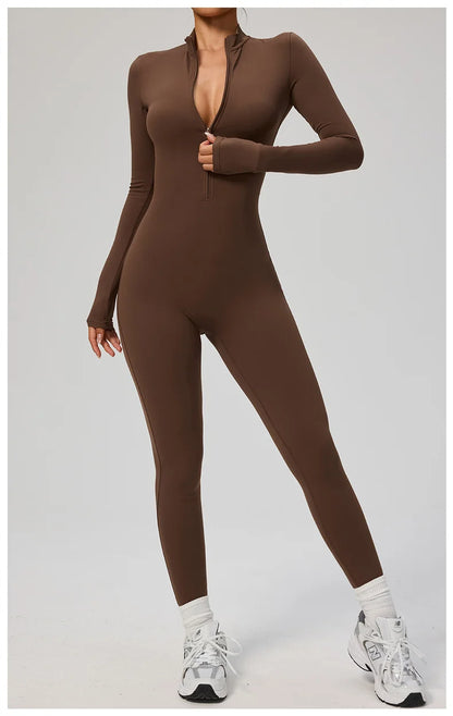 TRY TO BN Sports Yoga Jumpsuit Long Sleeves Zipper Sportswear Fitness Pants Workout Bodysuit One Piece Tights Women Gym Clothing