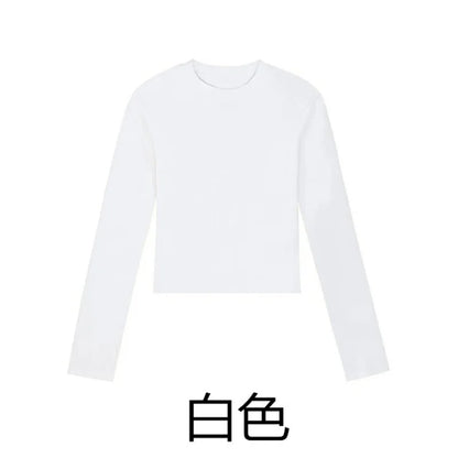 Cotton O Neck Long Sleeve Shirt Women Sexy Cropped Tops 2025 Autumn Black Casual Skinny Slim Basic Woman T Shirts White Clothing