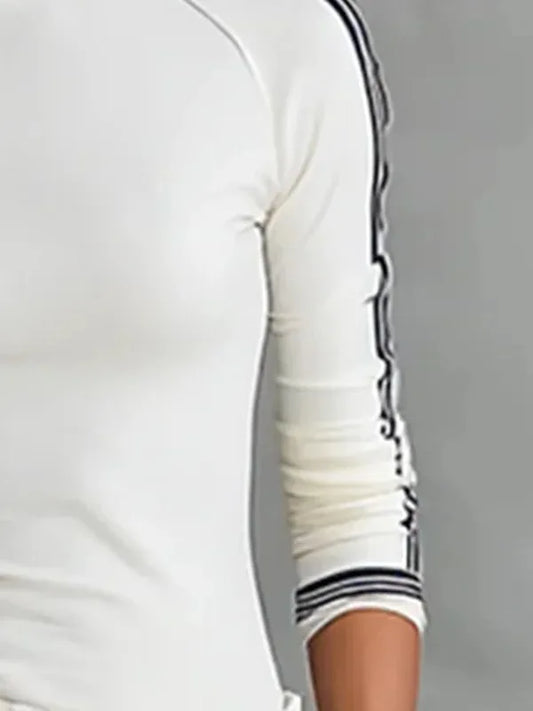 Krisstargirl Women 2026 Skinny White T-Shirts Spring Black Striped Long Sleeves Casual Strecth Slim Base Layer Tops for Ladies