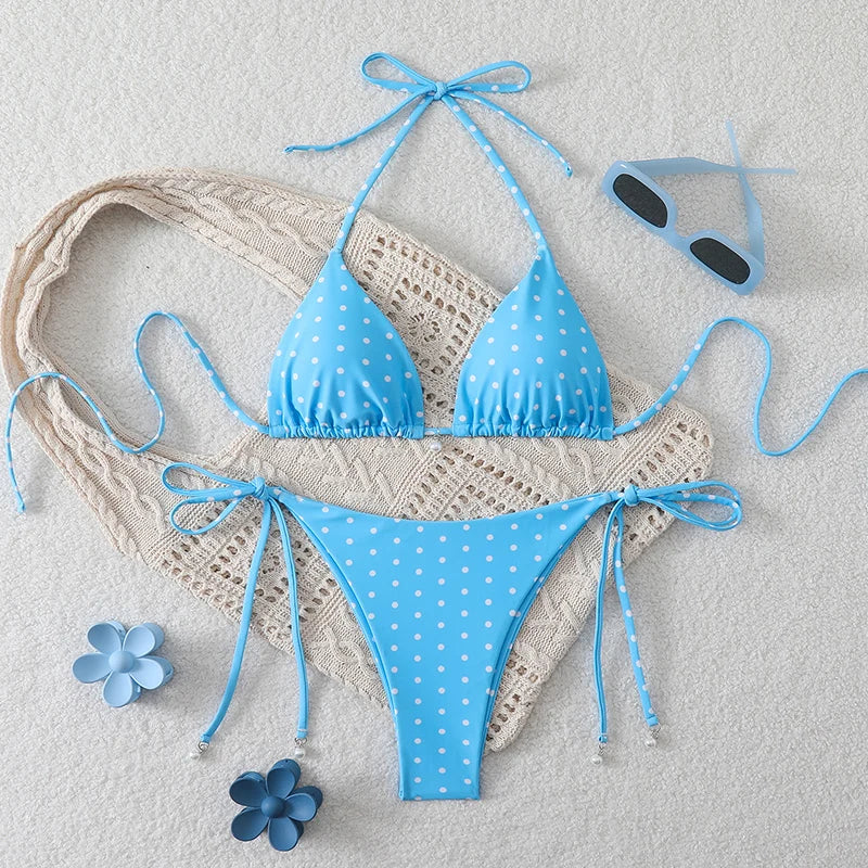 Trend Bikinis 2026 Women's Swimsuit Sexy Pearl Micro Bikinis Sets Dot Print Female Swimwear for Woman Bathing Suits Beachwear