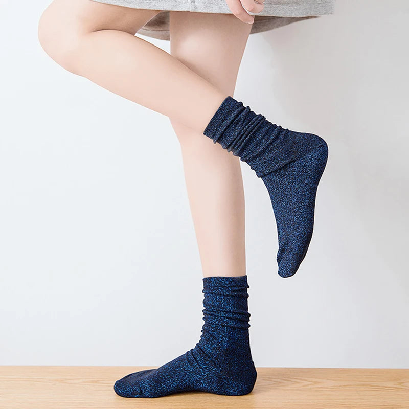 Fashion Women's Socks Golden Silver Silk Socks Spring Autumn Harajuku Retro Shiny Filigree Socks Women Breathable Glitter Socks