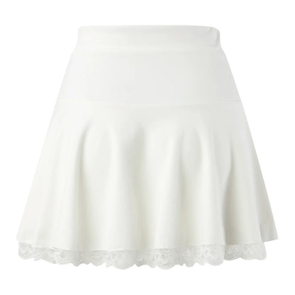 Lace Bottom Patchwork Double Layer Short Skirt For Women Slim High Waist Black Skirt Fladas Sport Workout White Pleated Skirt