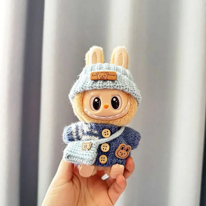 Labubu Sitting Party Dolls Cute Mini Plush Toy with Easter Bunny Sweater Outfit Labubu Series I II Collectible Doll Clothing