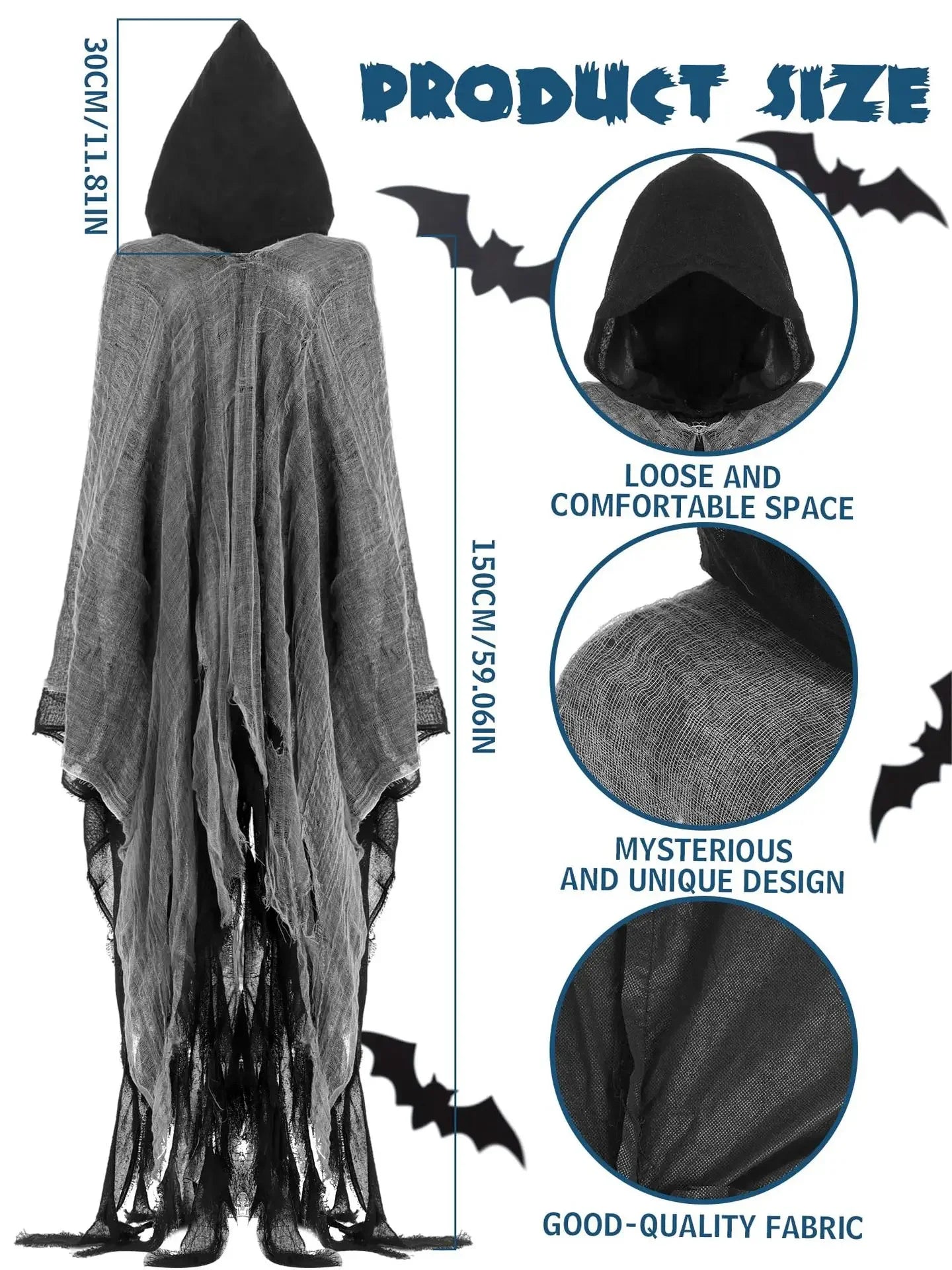 Ghost Dementors Cosplay Costume Unisex Gothic Horror Zombie Vampires Hooded Capes Day Of The Dead Party Props Cloaks