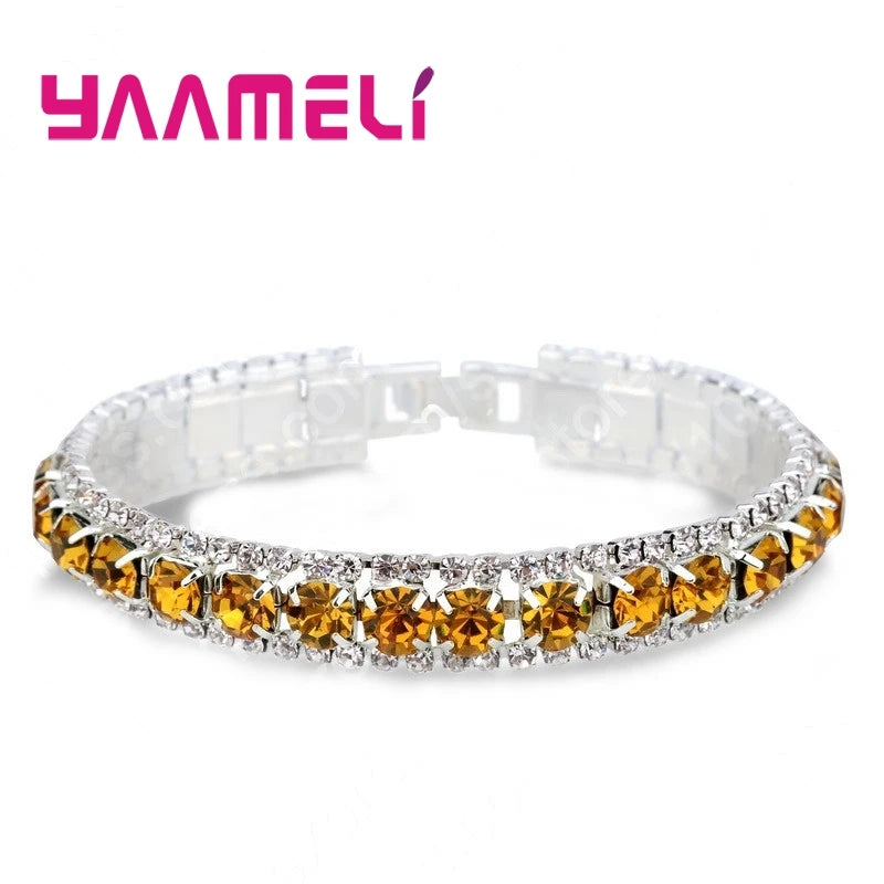 Top Sale 925 Sterling Silver Color Bracelet Full AAA Zircon Austrian Crystal Femme Women Link Chain Jewelry Bangles 14 Colors