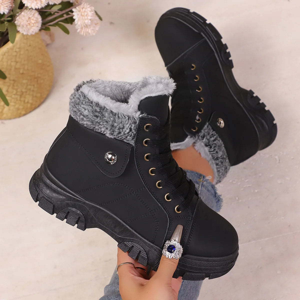 Winter Women's Boots Fashion High Top Warm Cotton Boots 2026 Winter New Women's Snow Boots Leather Casual Ankle Boot Botas Mujer
