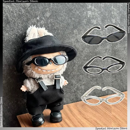 Mini Oval Sunglasses Labubu Fashion Transparent Plastic Glasses for Mini Plush Cotton Doll Kpop Idol Doll Sunglasses Accessories