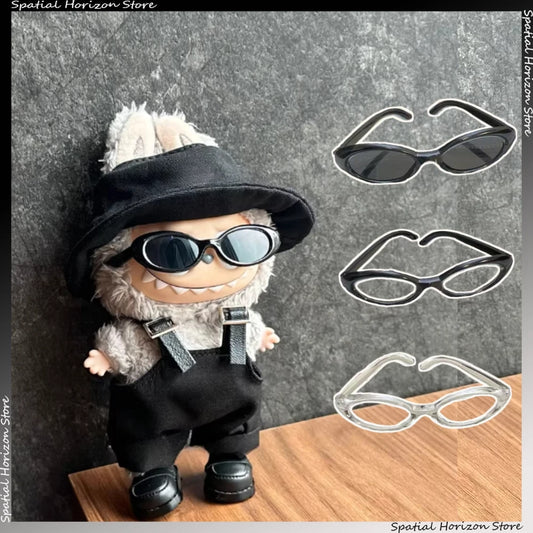 Mini Oval Sunglasses Labubu Fashion Transparent Plastic Glasses for Mini Plush Cotton Doll Kpop Idol Doll Sunglasses Accessories
