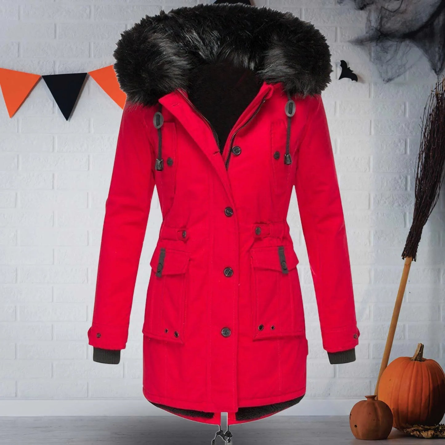 1 Pcs Winter Down Padded Coat for Women Plus Size Puffer Jacket Thick Thermal Fleece Lined Parka Fur Collar Hooded Outwear Loose