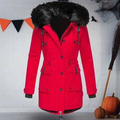 1 Pcs Winter Down Padded Coat for Women Plus Size Puffer Jacket Thick Thermal Fleece Lined Parka Fur Collar Hooded Outwear Loose