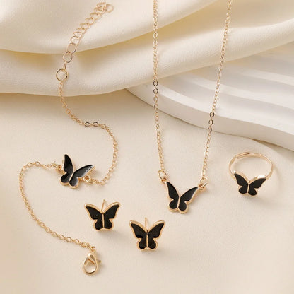 Fashion Butterfly Jewelry Set Acrylic Romantic Bracelet Ring Necklace Earring Set for Women Wedding Party New Year Festival Gift