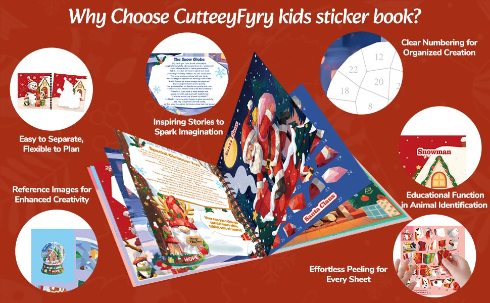 1PCS Stickers Paint Book For Grils Christmas Gift Christmas Tree Snowman Stickers By Number For Outgoing Travel Kids Stationery