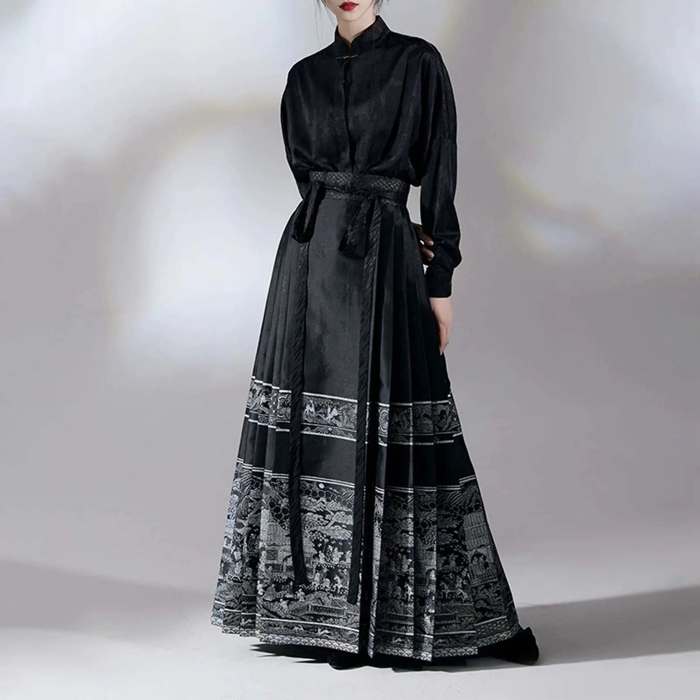 Women'S New Chinese Style Chinese Style Song Dynasty Hanfu Horse Face Skirt Satin High Waisted Slim Pleated Skirt Half Skirt 스커트
