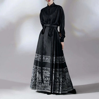 Women'S New Chinese Style Chinese Style Song Dynasty Hanfu Horse Face Skirt Satin High Waisted Slim Pleated Skirt Half Skirt 스커트