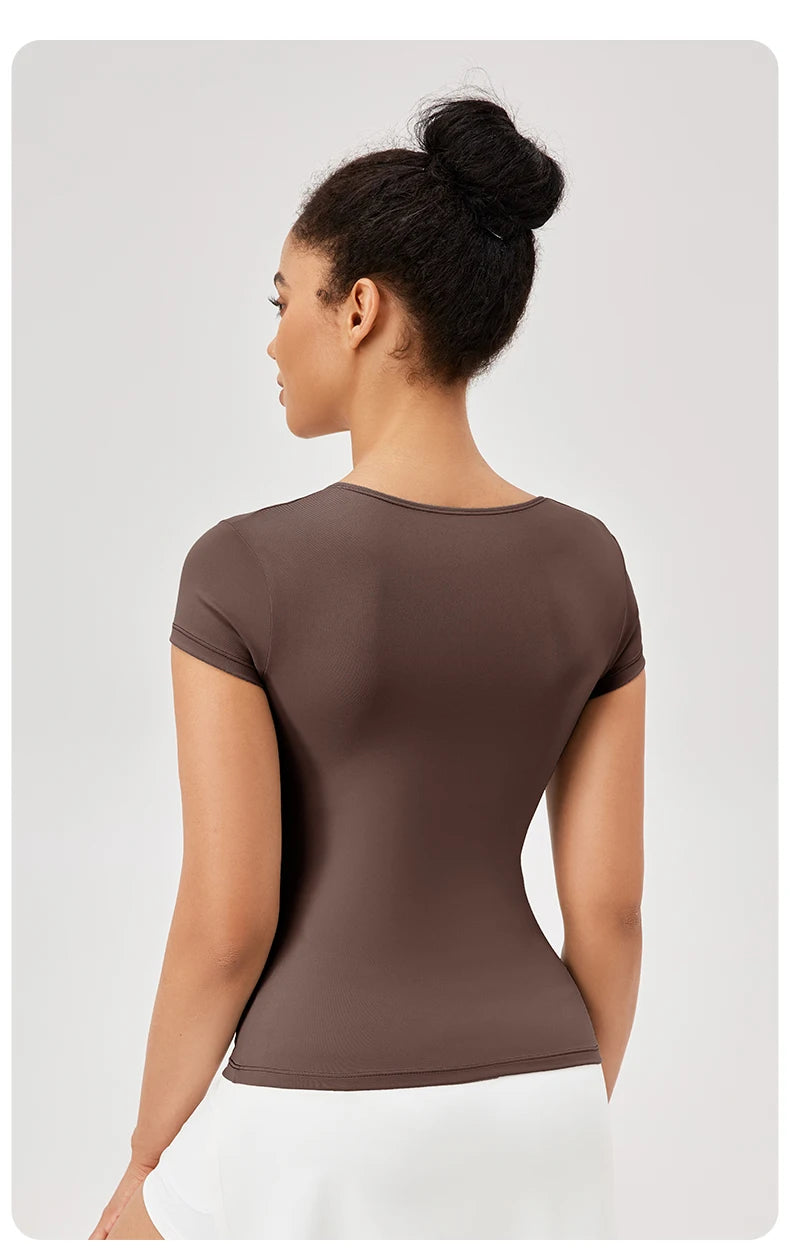 Yoga Tops Women Gym Training Sport Tops Quick-Dry Yoga Shirts Short-sleeved Outdoor Running Fitness Casual Sports T-shirt