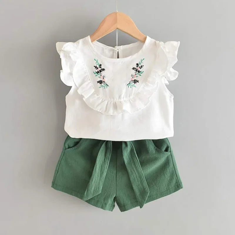 Bear Leader New Summer Casual Children Sets Chiffon Flowers Blue Girls Clothing Sets Kids Summer Set for 3-7 Years
