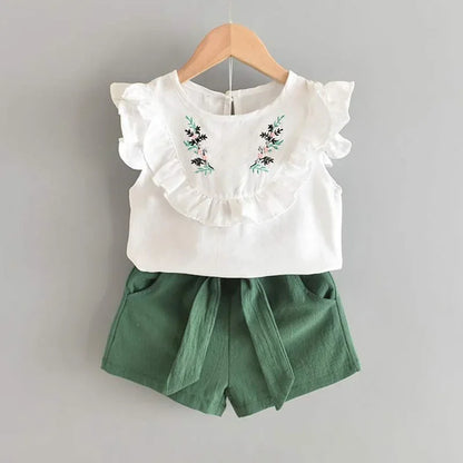 Bear Leader New Summer Casual Children Sets Chiffon Flowers Blue Girls Clothing Sets Kids Summer Set for 3-7 Years