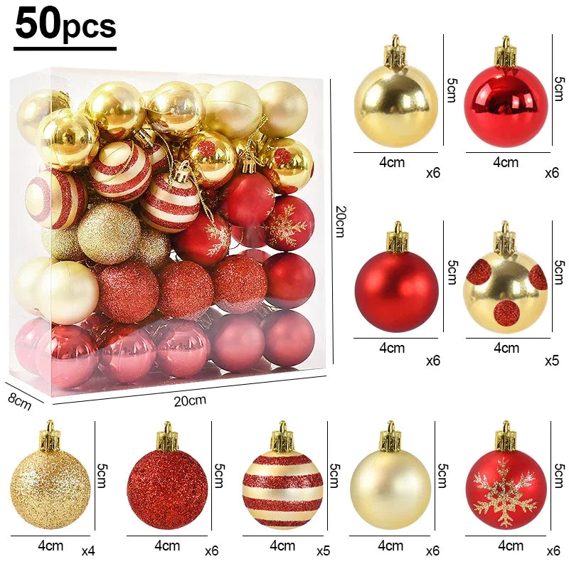 50Pcs/box 4cm Christmas Balls Ornament Xmas Tree Hanging Bauble Pendant Christmas Decoration for Home 2025 New Year Gifts