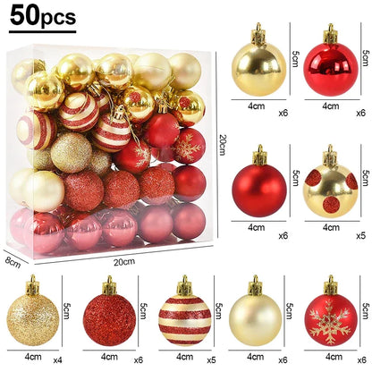 50Pcs/box 4cm Christmas Balls Ornament Xmas Tree Hanging Bauble Pendant Christmas Decoration for Home 2025 New Year Gifts