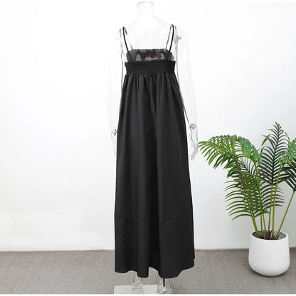 Solid Backless Spaghetti Strap Dress Women's Fashion Loose High Waist A-line Vestidos Summer Lady Holiday Street Robes 2025 New
