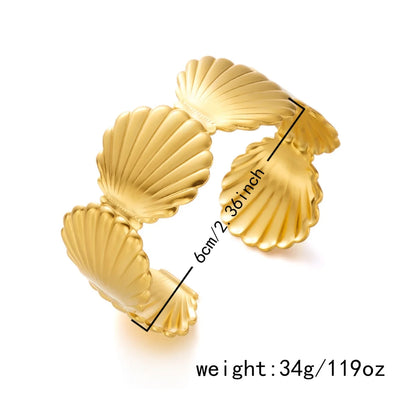 Exaggerated Metal Shell Starfish Flower Bangles Bracelets For Women Men Stainless Steel Fish Bow Heart Open Cuff Bangle Jewelry