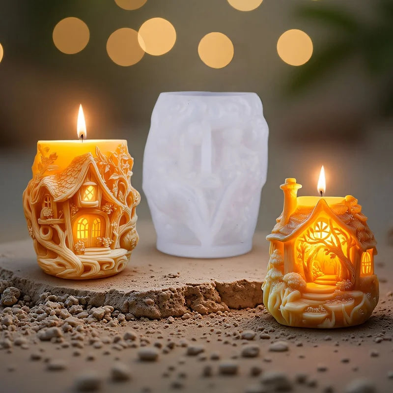 3D Embossed Tree House Silicone Candle Mold DIY Fairy Tale Forest House Aromatherapy Concrete Gypsum Mold Christmas Gift