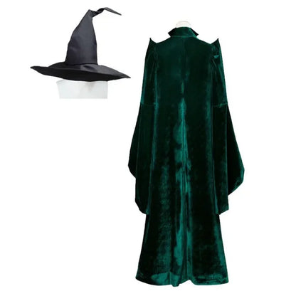 School of Witchcraft and Wizardry Professor Minerva McGonagall Cosplay Costume Dress Green Cloak Velvet Robe Halloween Costumes