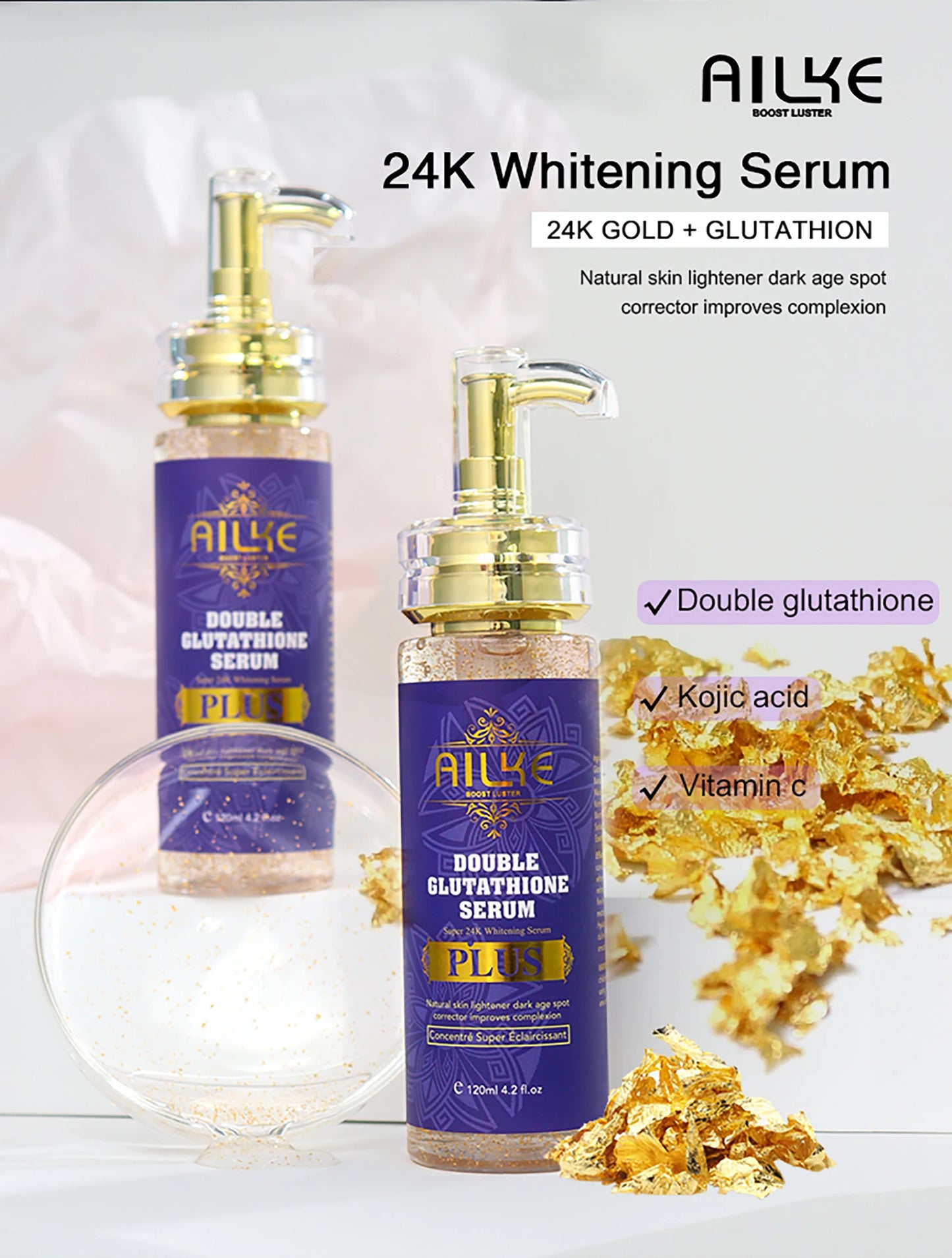 AILKE Double Glutathione Plus Moisturizing Hydrating Body & Skin Whiten Lotion, Bleaching Lotion for Women & Men With Pump