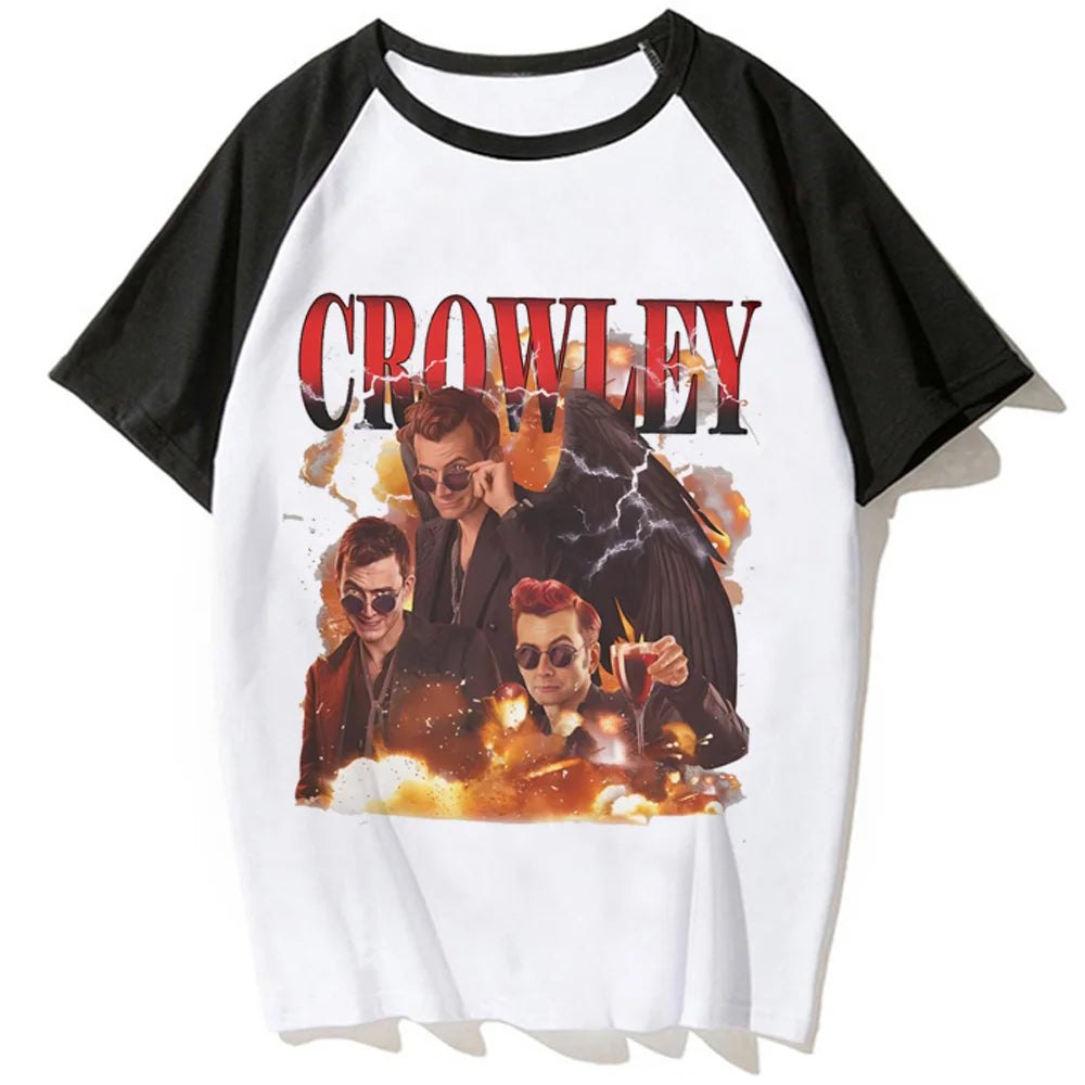 Good Omens t-shirts women summer streetwear Japanese top girl anime funny manga clothing