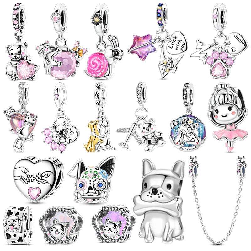 Original Charms Bead 925 Sterling Silver Inlaid Zirconium Animal Paper Crane Snail Pendants Fit Bracelet Jewelry Gift Marking