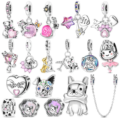 Original Charms Bead 925 Sterling Silver Inlaid Zirconium Animal Paper Crane Snail Pendants Fit Bracelet Jewelry Gift Marking