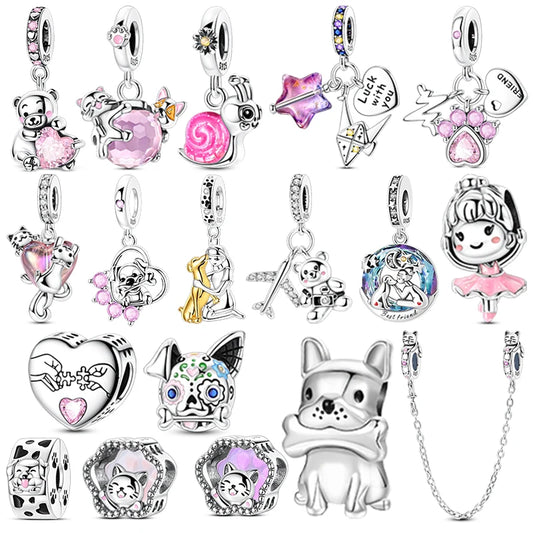 Original Charms Bead 925 Sterling Silver Inlaid Zirconium Animal Paper Crane Snail Pendants Fit Bracelet Jewelry Gift Marking