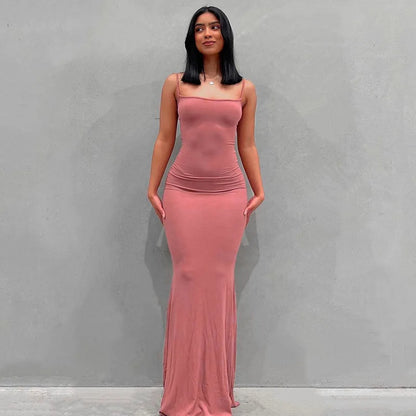 Satin Slip Sleeveless Backless Maxi Dress Women 2023 Summer Bodycon Elegant Sexy Outfits Ladies Birthday Party Club Sundress