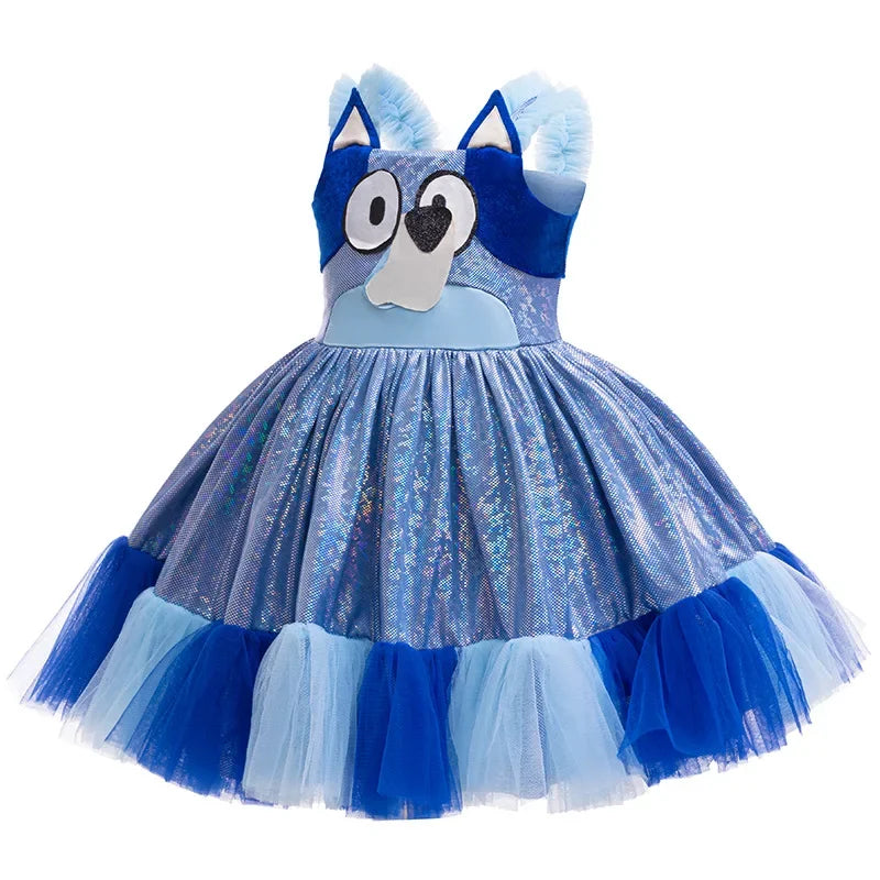 EtherealBe blue dog tutu dress for girls featuring a playful design and layered tulle skirt