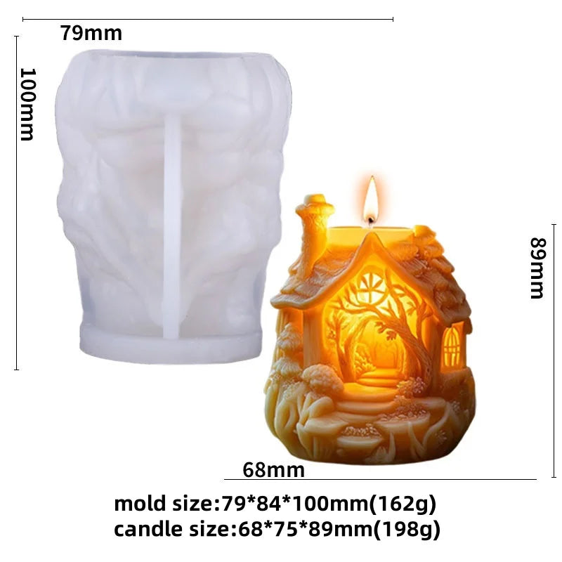 3D Embossed Tree House Silicone Candle Mold DIY Fairy Tale Forest House Aromatherapy Concrete Gypsum Mold Christmas Gift