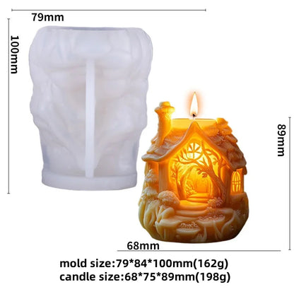 3D Embossed Tree House Silicone Candle Mold DIY Fairy Tale Forest House Aromatherapy Concrete Gypsum Mold Christmas Gift