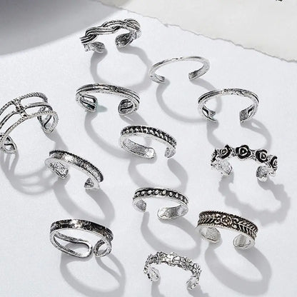 12pcs/Set Kpop Jewelry Open Heart Shape White Copper Alloy Toe Rings Foot Ring Set Korean Style Accessories Women Accessories