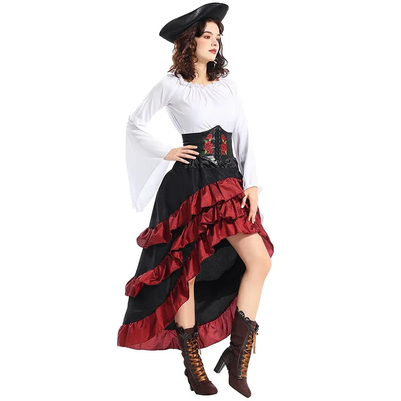 Halloween Womens'S Medieval Pirate Costume Captain Huntress Clubwear Corset Dress Lace Up Play Suit Cosplay Fancy Party Dress