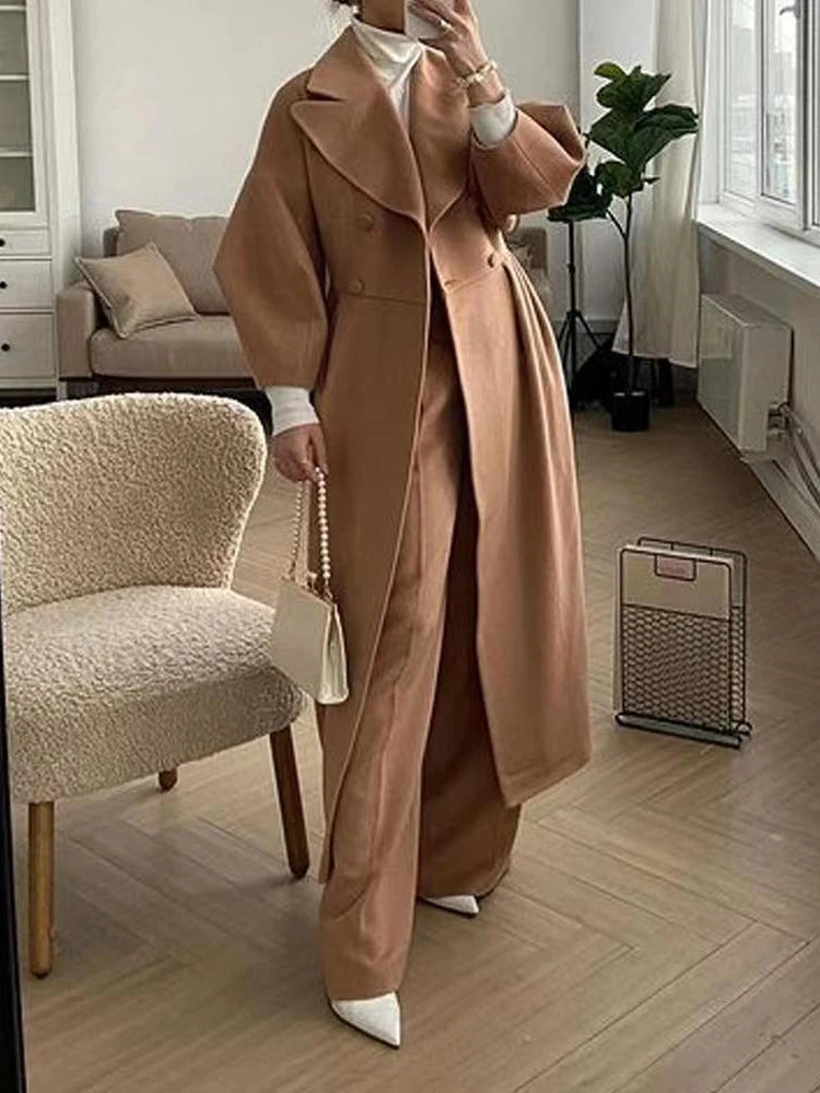 Winter Coat for Women Elegant Lantern Sleeve Lapel Collar Trench Coats Vintage Chic Long Jackets Overcoat 2023 Luxury Outwear