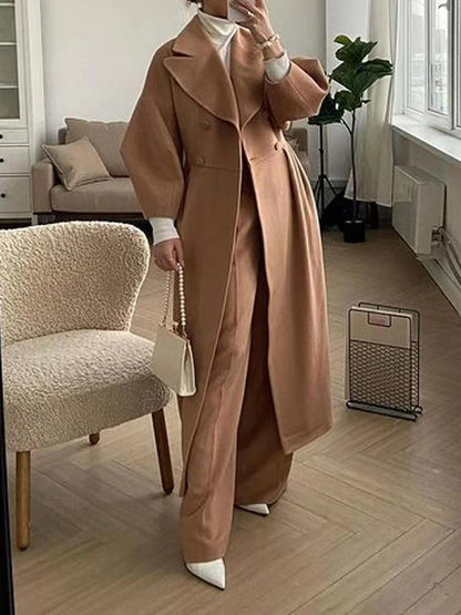 Winter Coat for Women Elegant Lantern Sleeve Lapel Collar Trench Coats Vintage Chic Long Jackets Overcoat 2023 Luxury Outwear