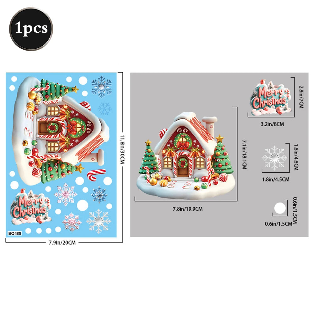 Christmas Window Static Clings Snowman Santa Claus Snowflake Reindeer Cute Xmas Decoration Decal Sticker Home Ornaments Supplies