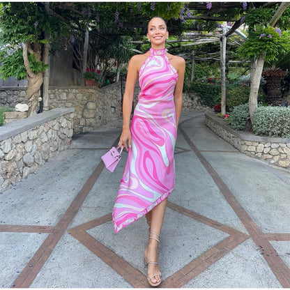 Geometric Print Cape Women's Set Loose Batwing Sleeve Top Flowy Maxi Skirt 2025 Summer Elegant Suit Holiday Fashion Lady Sets