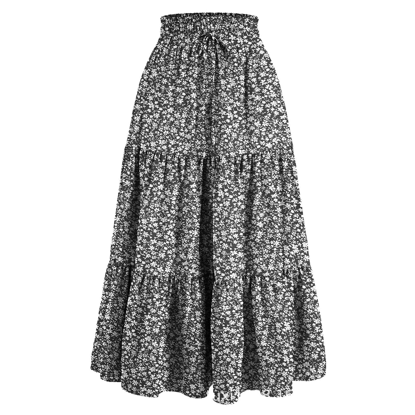 Women'S Boho Vintage Floral Print Maxi Skirt Elastic High Waist Pleated Flowy A Line Long Skirts Toddler Fall 2024 Falda Short
