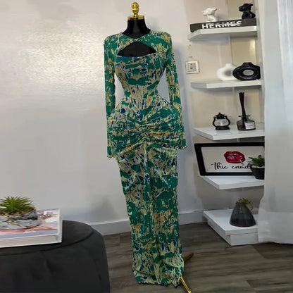 CM.YAYA Women Draped V-neck Cutout Front Ruched Stacked Bodycon Midi Long Maxi Dress 2025 Night Club Party Vestidos Sexy Dresses