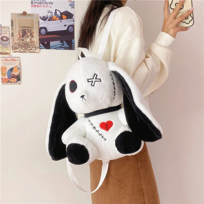 Kawaii Plush Rabbit Small Backpack Cute Gothic Stuffed Animal Purse Plushie Bag Nightmare Before Christmas Aesthetic Bunny Doll