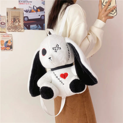 Kawaii Plush Rabbit Small Backpack Cute Gothic Stuffed Animal Purse Plushie Bag Nightmare Before Christmas Aesthetic Bunny Doll