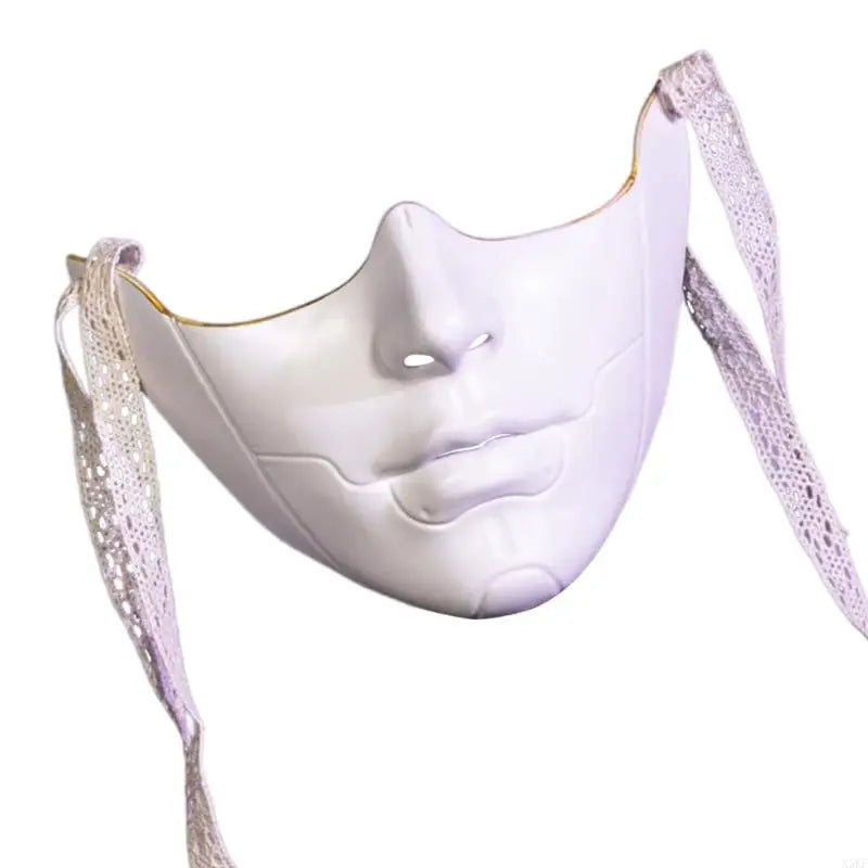 Elegant white phantom mask for masquerade party with lace detailing and adjustable straps